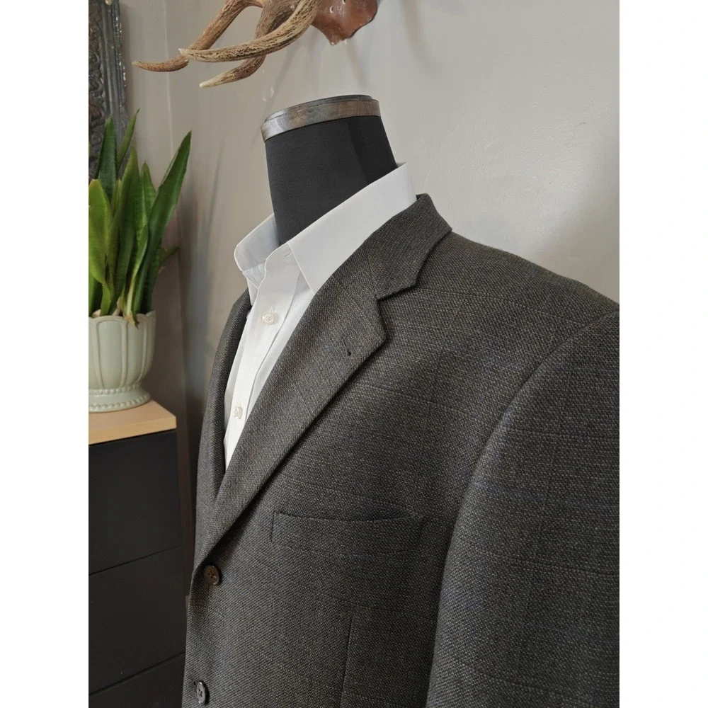 Joseph Abboud Mens Sports Coat 42L Brown Check Wool 2 Button Made in USA